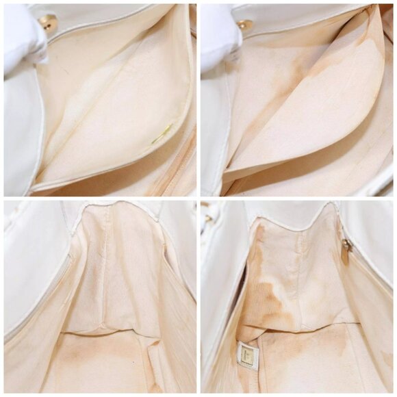 CHANEL Wild Stitch Chain Tote Bag Leather White Gold CC Auth bs17226 - Picture 15 of 16